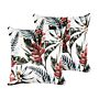 Set Of 2 Decorative Cushions Green And Red Velvet 45 X 45 Cm Leaf Pattern