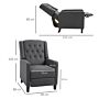 Homcom Wingback Recliner Chair For Home Theater, Button Tufted Microfibre Cloth Reclining Armchair With Leg Rest, Deep Grey