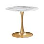 Dining Table White Marble With Gold Mdf Top Metal Base 90 Cm Industrial Round Kitchen Table