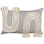 Decorative Cushion Grey And Beige Cotton 35 X 55 Cm Geometric Pattern With Tassels