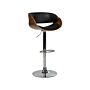 Bar Stool Dark Wood With Black Faux Leather Seat Footstool Swivel Gas Lift Adjustable Height