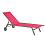 Sun Lounger Red Black Steel Frame Textile Adjustable Backrest With Wheels