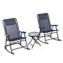 Outsunny 3 Piece Outdoor Rocking Set With 2 Folding Chairs And 1 Tempered Glass Table, Patio Bistro Set, Grey