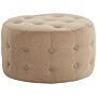 Footstool Beige Velvet Round Pouffe Button Tufted Upholstery Glam Ottomane