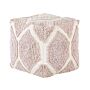 Pouffe Beige Pink Cotton Geometric Knitted Pattern Decorative Seat