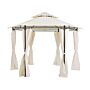 Garden Gazebo Beige Polyester Curtains Black Metal Frame Patio Furniture Uv Resistant