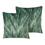 Set Of 2 Scatter Cushions Green Velvet 45 X 45 Cm Leaf Pattern Floral Print Decorative Throw Pillows Removable Covers Zip Fastener