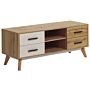 Tv Stand Light Wood With White For Up To 55ʺ Tv With 4 Drawers And 2 Shelves