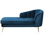 Chaise Lounge Cobalt Blue Velvet Upholstery Gold Metal Legs Right Hand