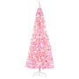 Homcom 6' Tall Prelit Pencil Slim Artificial Christmas Tree With Realistic Branches, 300 Warm White Led Lights And 618 Tips, Xmas Decoration, Pink