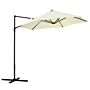 Outsunny 2.5m Garden Cantilever Parasol With 360° Rotation, Offset Roma Patio Umbrella Hanging Sun Shade Canopy Shelter With Cross Base, Beige