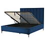 Bed Frame Navy Blue Velvet Eu King Size 5ft3 With Ottoman Storage Padded Headboard Black Metal Legs