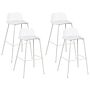 Set Of 4 Bar Stools White Plastic Seat Metal Legs 90 Cm Synthetic Counter Kitchen Chair