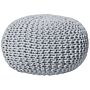 Pouf Ottoman Light Grey Knitted Cotton Eps Beads Filling Round Small Footstool 40 X 25 Cm