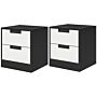 Homcom Bedside Tables Set Of 2, Nightstands With 2 Drawers, Modern Bedside Cabinets With Storage, White And Black