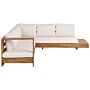 Outdoor Corner Sofa Set Light Acacia Wood With White Cushions Right Hand 5 Seater Lounge Set With Side Table