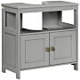 Kleankin Pedestal Under Sink Cabinet With Double Doors, Modern Bathroom Vanity Storage Unit With Shelves, Light Grey