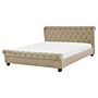 Bed Frame Beige Velvet Upholstery Black Wooden Legs King Size 5ft3 Buttoned