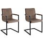 Set Of 2 Cantilever Dining Chairs Brown Faux Leather Upholstered Chair Office