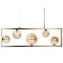 5 Light Pendant Lamp Brass Metal Rectangular Frame Glam Industrial Style Living Room Dining