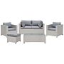 5 Piece Garden Sofa Set Beige W/ Grey Cushions 4 People Loveseat Armchairs Coffee Table Ottoman Conservatory Patio