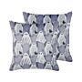 Set Of 2 Decorative Cushions Grey Velvet 45 X 45 Cm Ghost Pattern Square Modern Halloween Autumn