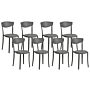 Set Of 8 Garden Chairs Dark Grey Polypropylene Lightweight Weather Resistant Plastic