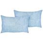 Set Of 2 Decorative Pillows Blue Corduroy 47 X 27 Cm Striped Pattern Modern Design Throw Cushions