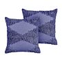 Set Of 2 Decorative Cushions Violet Cotton 45 X 45 Cm Geometric Pattern