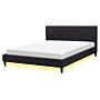 Eu King Size Panel Bed 5ft3 Black Fabric Slatted Frame With White Led