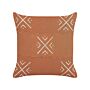 Scatter Cushion Orange And White Cotton 45 X 45 Cm Geometric Pattern Handmade Removable Cover With Filling