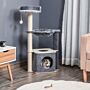 Pawhut Cat Tree Cat Tower 95cm Climbing Kitten Activity Center With Sisal Scratching Post Perch Roomy Condo Hammock, Grey