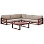 Garden Corner Sofa Set Mahogany Brown And Taupe Acacia Wood Outdoor 5 Seater With Coffee Table Cushions