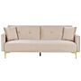 Sofa Bed Beige Velvet 3 Seater Buttoned Seat Click Clack Traditional Living Room Beliani