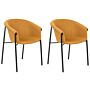 Set Of 2 Dining Chairs Orange Fabric Upholster