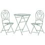 Outdoor Bistro Set Green Metal 2 Folding Chairs Round Table Decorative Balcony Set