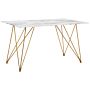 Dining Table Marble Effect White With Gold Tempered Glass Top Metal Legs 140 X 80 Cm