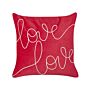 Scatter Cushion Red Velvet Cotton 45 X 45 Cm Square Handmade Throw Pillow Embroidered Love Writing Removable Cover