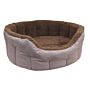 P&l Premium Oval Drop Fronted Bolster Style Heavy Duty Fleece Lined Softee Bed Light Brown/mushroom Size Medium - Internal L61cm X W51cm X H22 Cm