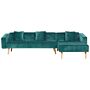 Corner Sofa Bed With 3 Pillows Green Velvet Upholstery Light Wood Legs Reclining Left Hand Chaise Longue 4 Seater Beliani