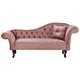 Chaise Lounge Dark Pink Velvet Button Tufted Upholstery Right Hand With Cushion