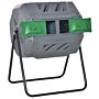 Outsunny 160l Tumbling Compost Bin Outdoor Dual Chamber 360° Rotating Composter W/ Sliding Doors & Solid Steel Frame, Grey