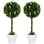 Homcom Set Of 2 Decorative Artificial Plants Ball Trees With Flower For Home Decor, 60cm,pink