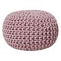 Pouf Ottoman Pink Knitted Cotton Eps Beads Filling Round Small Footstool 40 X 25 Cm