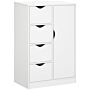 Homcom Bathroom Cabinet, Freestanding Storage Cabinet With 4 Drawers, Door Cupboard For Living Room, Kitchen, White