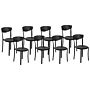 Set Of 8 Garden Chairs Black Polypropylene Lightweight Weather Resistant Plastic