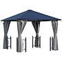 Outsunny 3 X 3(m) Hardtop Gazebo Canopy With Polycarbonate Roof, Steel & Aluminium Frame, Garden Pavilion With Mosquito Netting And Curtains, Black