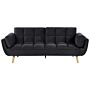 Sofa Bed Black Velvet Fabric 3 Seater Wooden Legs Foam Filling Split Back Biscuit Padding Beliani