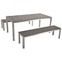 Garden Dining Set Grey Outdoor 3 Piece Rectangular Table 2 Benches Brushed Aluminium Frame