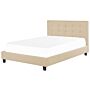 Eu Super King Size Bed Beige Fabric 6ft Upholstered Frame Buttoned Headrest